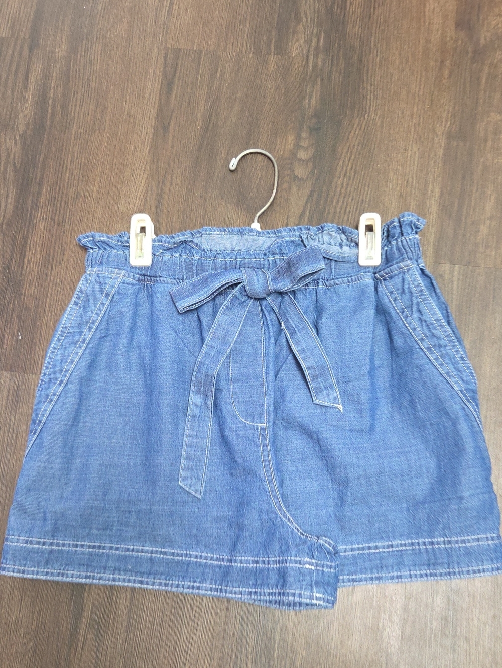 Blue Denim Paperbag Waist Jean Shorts with Tie